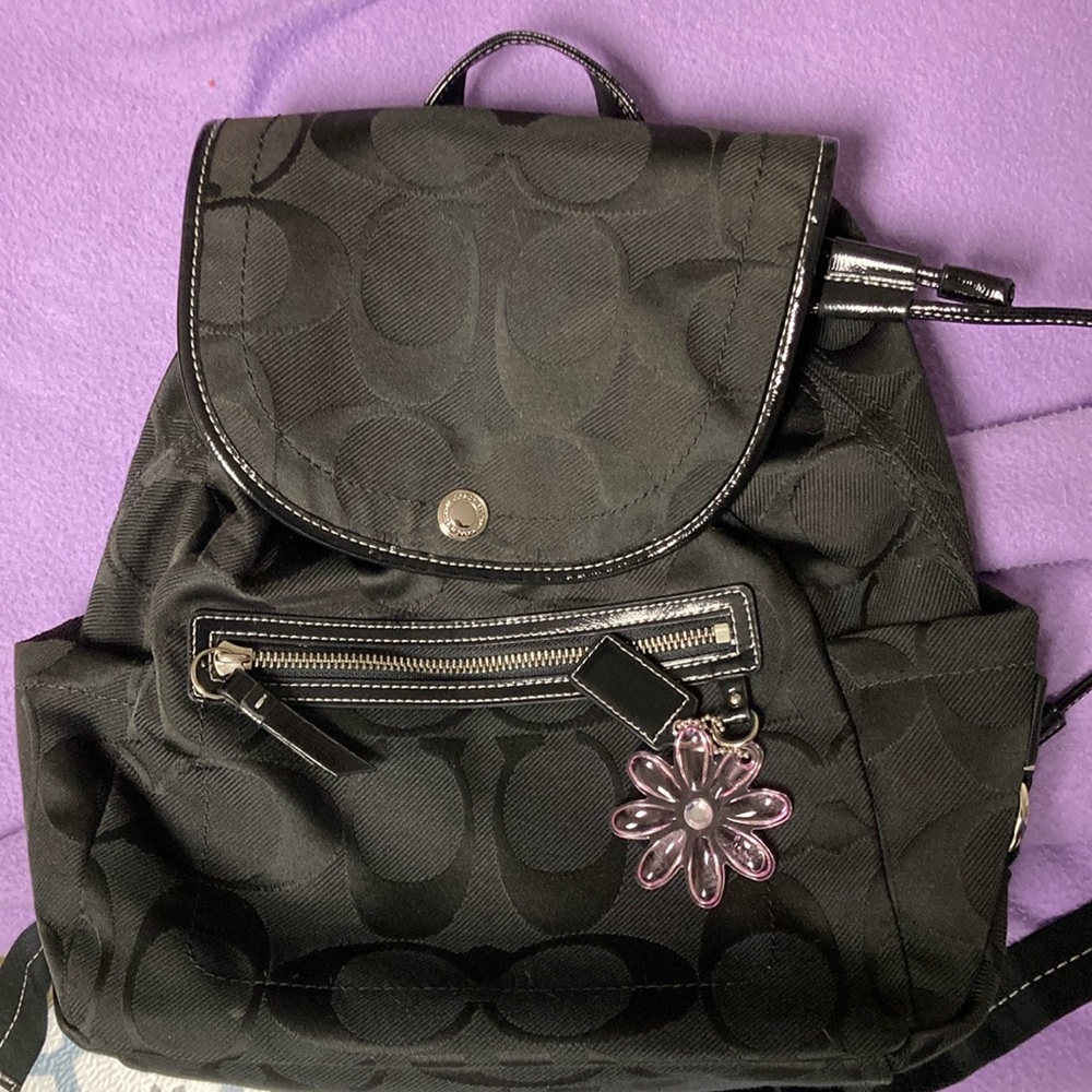 Coach Kyra Daisy Signature Backpack in Black